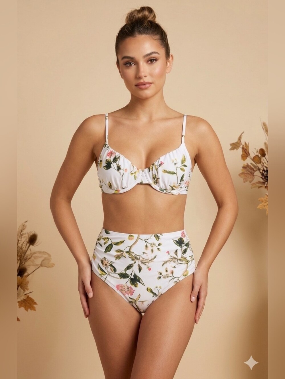 Shade & Shore NWT White Floral High-Waist Medium Coverage Bikini Set Size Small